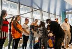 Patients receiving candy in parade