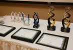 Awards on a table