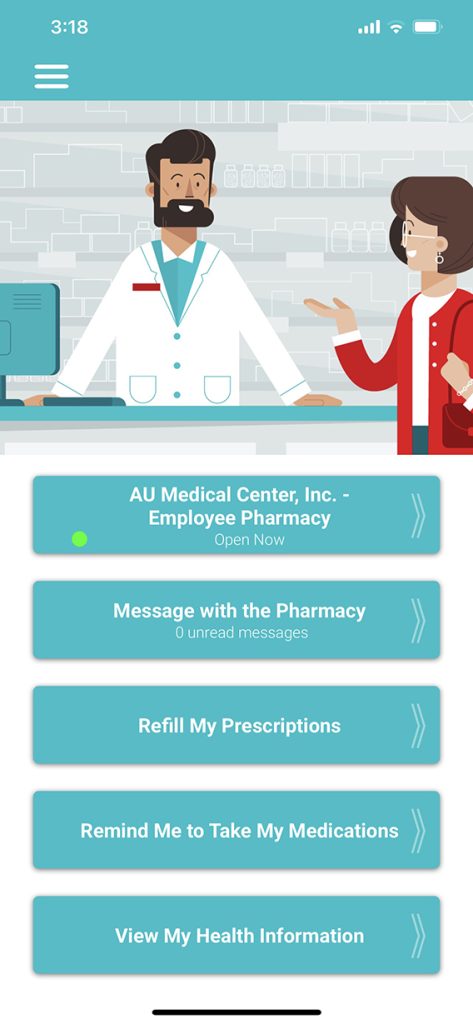 Home screen of pharmacy app