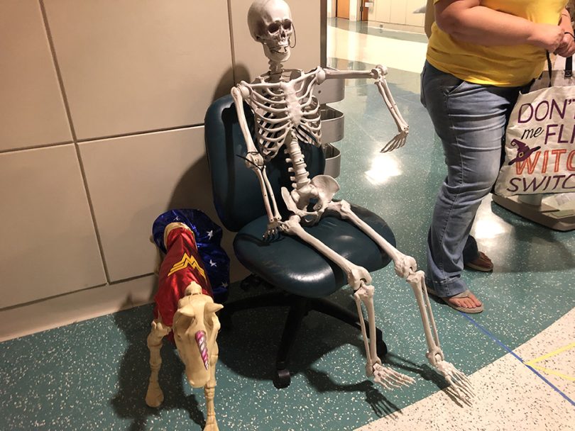 Skeleton sitting in chair