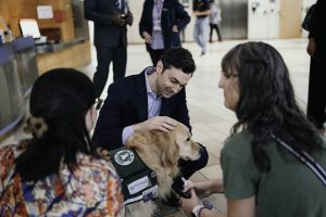 Man petting dog